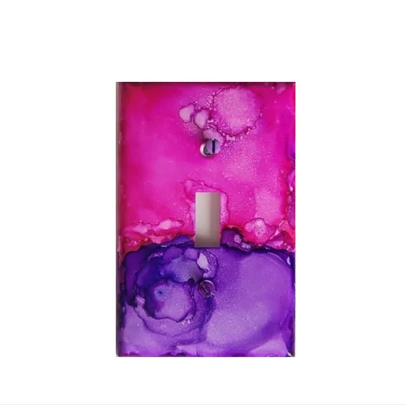 Hand Crafted Pink and Purple Design Single Toggle Light Switch Plate - Picture 2 of 2